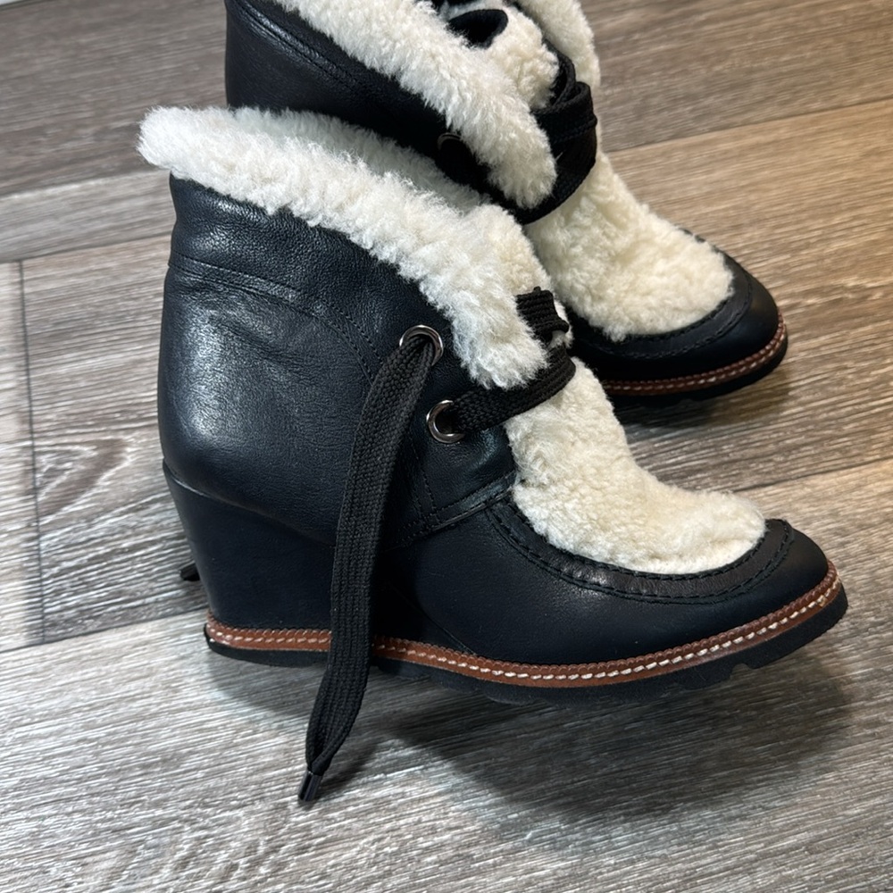 Fabianelli black leather wedges ankle boots woman’s size 7.5 (b13) - Picture 5 of 11